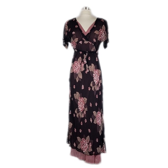 Vintage 90’s Whimsygoth Floral Print Grunge 100% Rayon Midi Dress S - Picture 1 of 13